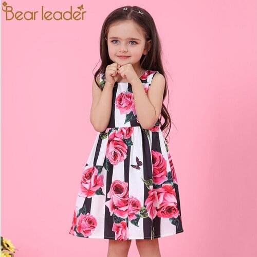 Bear Leader Girls Dress Spring Style 2021 Brand Princess Dresses European and American Style Flowers Printing Children Clothing