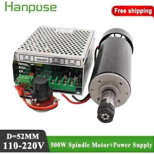 Free Shipping 0.5KW air-cooled spindle ECNC 500W spindle motor + power speed regulation For CNC engraving machine