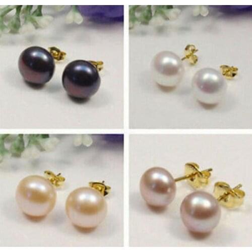 Free Shipping 7-8mm Real Freshwater Cultured White Pink Purple Black Gray Pearl Earrings