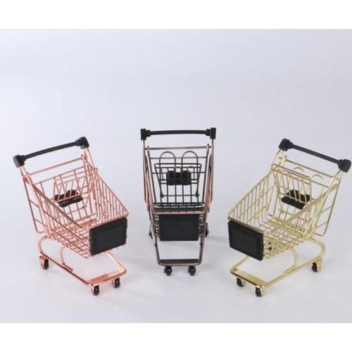 Bronze/Gold/Rose Gold Mini Shopping Cart Creative Mini Supermarket Trolley Iron Metal Storage Basket for Desk Table SN2994