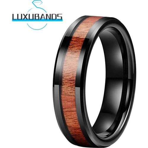 6MM Black Beveled Tungsten Rings For Womens Mens Vietnam Acrylic Tree Wood Inlay Wedding Bands Polished Finished Comfort Fit