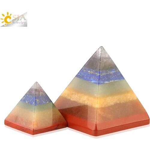 CSJA 7 Chakra Pyramid Reiki Healing Energy Natural Stone Crystal Quartz Paperweight Decoration Crafts Home Ornament Jewelry G161