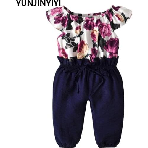 Kids Baby Girl Summer Ruffles Sleeve Floral Patchwork Loose Princess Girls Romper Jumpsuit Tracksuit Outfit Sunsuit