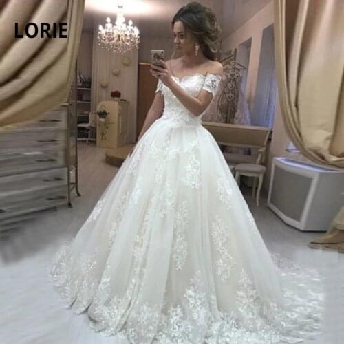 LORIE Elegant Lace Ball Gown Wedding Gowns for Bride Off Shoulder Back Lacing Wedding Dress Plus Size robe mariage
