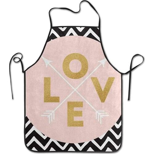Kitchen Baking Personality Apron Restaurant Chef Garden Handmade Apron Gold Letters Love with Arrow Chevron