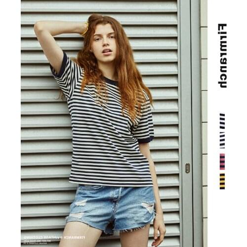2021 Vintage Moto Stripe Ringer T-shirts For Men/Women Tee Short Cotton Classic Summer Retro Loose T-shirt Large