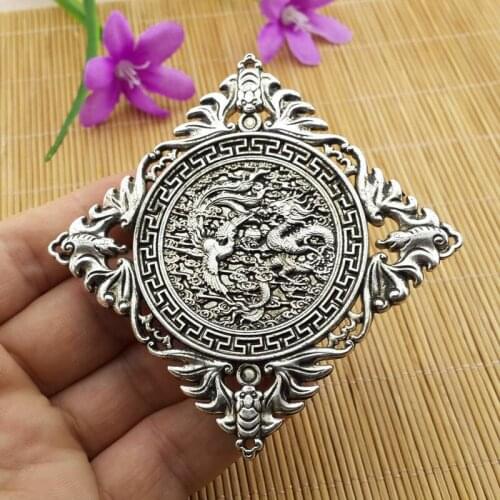 China handmade antique Tibetan silver dragon Phoenix Pendant Car ornament Statue
