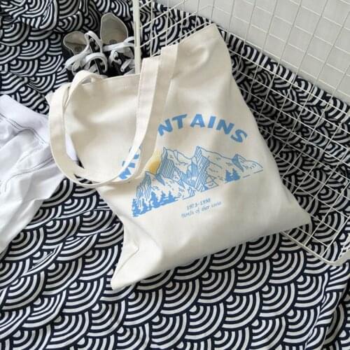 Korea Ulzzang mountain print chic women canvas bag casual women bag large capacity cartoon shoulder bag Y2K women shopper bags