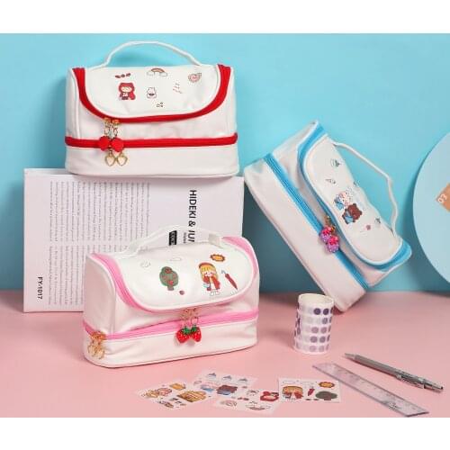 1pc Creativity Double-layer Large Capacity Pencil Bags Kawaii Portable Cute DIY Sticker Pencil Case Stationery organizer Supplie