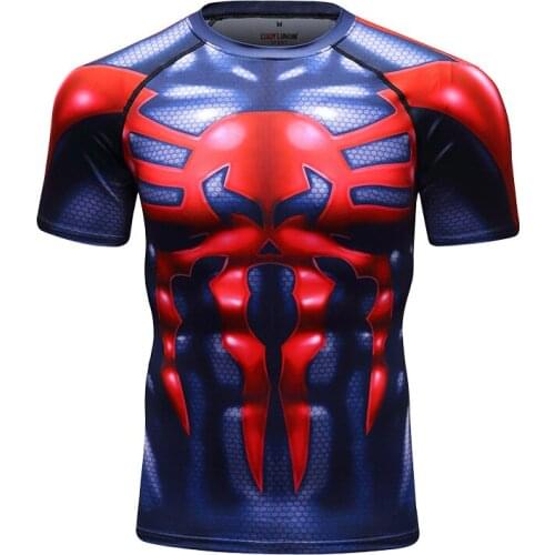 Summer New Mens 3d Printed Short Sleeve Round-Neck Jiu Jitsu Tops Running Rash Fitness Sports Tight Jerseys Breathable