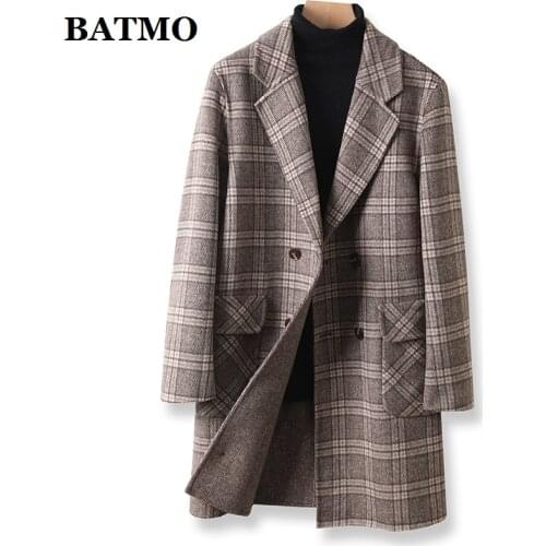 BATMO 2020 wool plaid trench coat men,male long jackets,size M,L,XL,XXL,XXXL 88022
