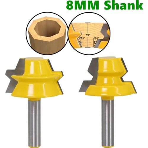 2pcs 8mm Shank millingcutter 22.5 Degree Lock Miter Tenon Router Bits Set Glue Joinery Milling Cutter for Wood Woodwork Cutters
