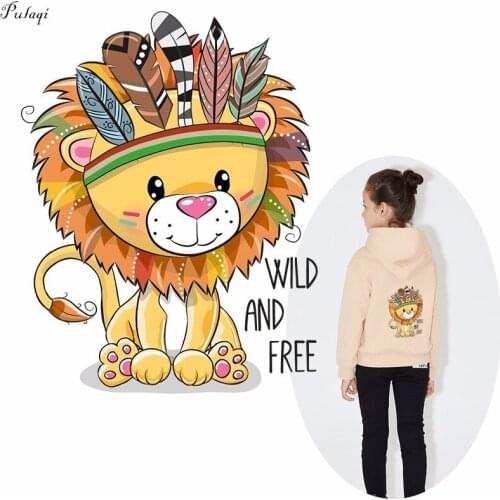 Pulaqi Indian Style Lion Patches Iron On Transfers Fashion Fashion Feather Heat Thermal Transfer For Clothes DIY Decoration F