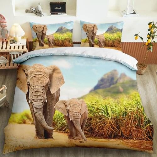 Custom Pillowcase Soft Duvet Cover Jungle Wild Animals Bedding Set 3D Print Elephant Bed Set Queen King Single Bedroom Decor