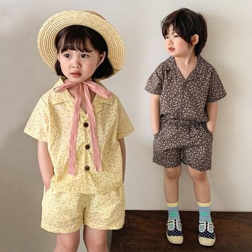 2021 summer new small floral suit childrens jacket shorts suits casual boys Korean girls