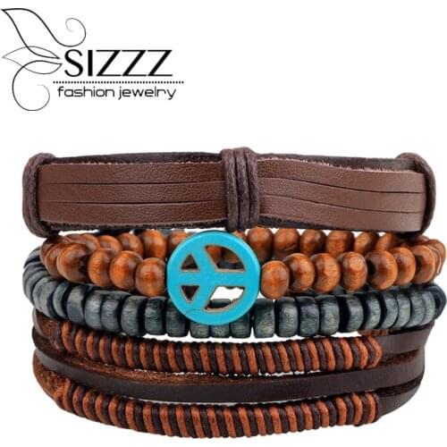 New Product Ornaments Hand Decorate Peace Symbol Genuine Leather A String Of Beads Bracelet