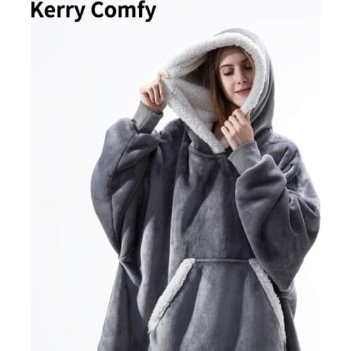 Oversized Pocket Hoodie Blanket Sweatshirt Winter Warm Comfy Thick Fleece Hooded Blankets with Sleeves Throw Weighted Blanket