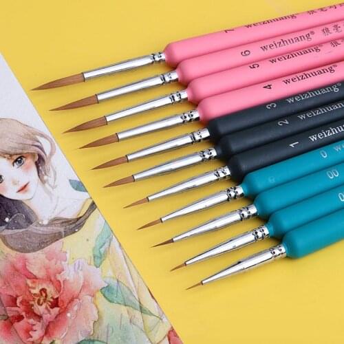11 piece type Hook line pen watercolor soft hair oil painting extra fine weasel hair Hand Painted brush gouache acrylic painting