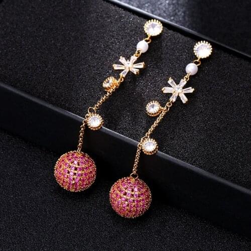 SINZRY NEW gold color cubic zirconia long tassel ball drop earrings gorgeous fashion jewelry for female