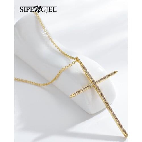 SIPENGJEL Fashion BIG Cross Pendant Womans Necklace Gold And Silver Color Clavicle Chain Necklace For Women Party Jewelry Gift