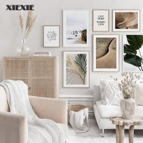 Nordic Canvas Painting Vintage Palm Leaf Landscape Poster Art Print Modern Seascape Wall Picture for Living Room Decor