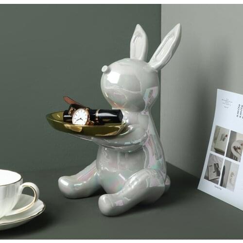 Nordic Decoration Home Rabbit Tray Decoration Statue Living Room Porch Home Storage Organization Nordic Decoration Home Figurine