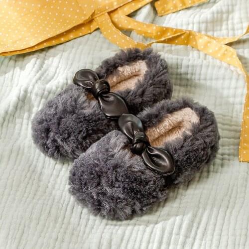 Bow Style Plush Kids Shoes Cute Girls Shoes Super Soft and Cute Toy Shoes Non-slip Sole Warm Slippers Easy To Wear Elastic Band