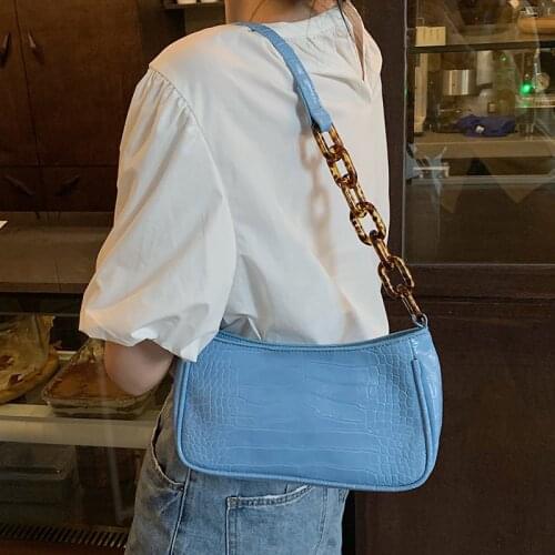 Alligator Baguette Bag Women Vintage Leather Designer Shoulder Bags Acrylic Chain Ladies Hand Bags 2020 Retro Top Handle Handbag