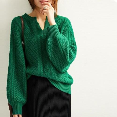 GejasAinyu European style new women sweaters fashion 2020winter women V-neck cashmere sweater women knitted pullovers Loose tops