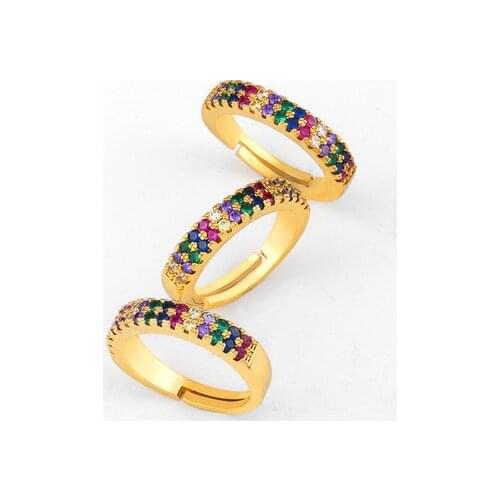 Top Quality Wholesale Simple Adjustable Ring Fashion Gold Color Copper Zircon Rainbow Rings Fine Party Wedding Jewelry