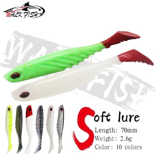 WALK FISH 5PCS/Lot Silicone soft Bait Worms Fishing Lures Jig Wobblers 70mm 2.6g T-Tail Rubber Artificial Lure Shads Bass Pesca