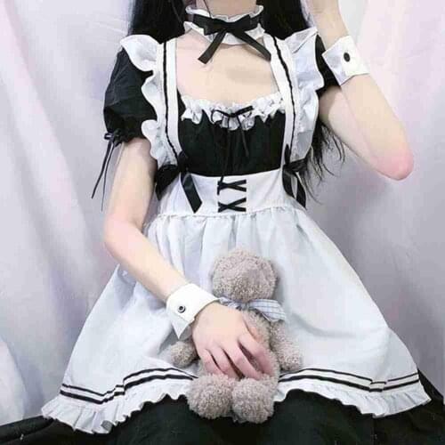 Women Maid Outfit Anime Long Dress Black and White Apron Dress Lolita Dresses Men Cafe Costume Cosplay Costume