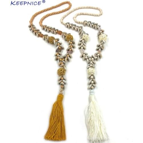 New Handmade Cowrie Shell Beaded Chain Necklace Bohemia Boho hollow Pompoms Long Fringe Tassel Pendant Necklace For Women Summer