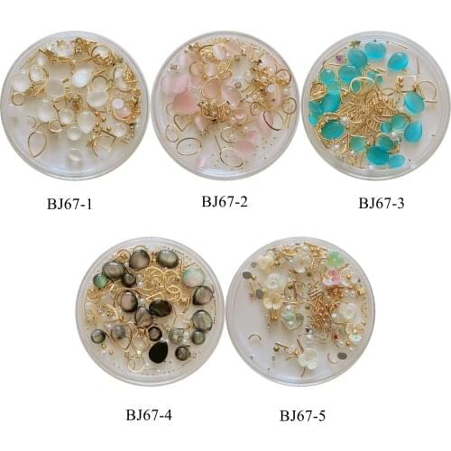 1 Jar Nail Art Mix Decorations Stone and Flower mixed with metal stud in jars BJ67