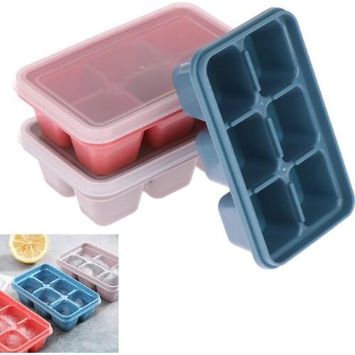 1PC 6 Grid Food Grade Silicone Ice Tray Home with Lid DIY Ice Cube Mold Square Shape Ice Cream Maker Kitchen Bar Accessories