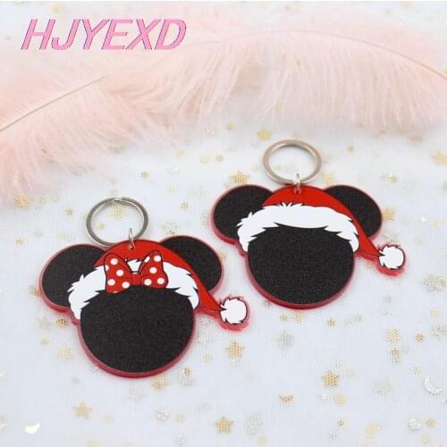 1piece)76mm Acrylic Christmas Mouse Keychain 3inches Female Printed Party Gift Laser Cutout-KC014