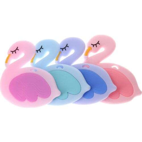 10PCS Flamingo Necklace Pendant Silicone Swan Teether Bpa Free Silicone Baby Charms Nursing Accessories Bite Toys Gift