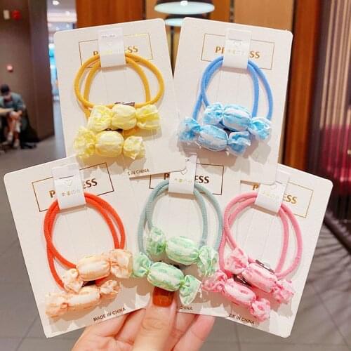 2PCS/Set New Girls Cute Colorful Candy Shape Scrunchie Kids Lovely Ponytail Holder Hair Tie Hair Bands Fashion Hair Accessori