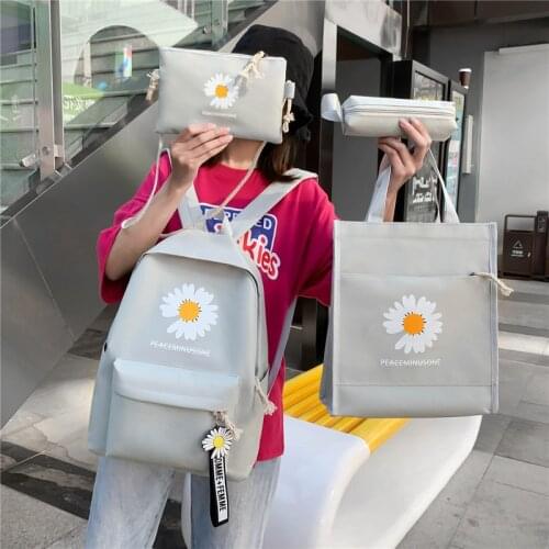 2020 4Pcs/set Flower Print Canvas School Bag for Teenagers Girls Student Book Bags Women Travel School Backpacks Female Rucksack