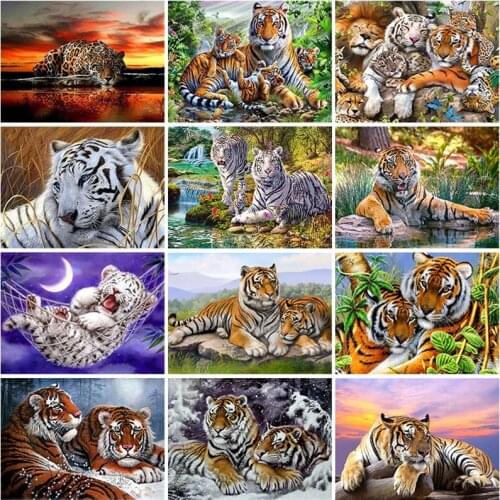 Tiger DIY 5D Diamond Painting Full Round Drill Animal Diamond Embroidery Cross Stitch Rhinestones Mosaic Handmade Gift Wall Art