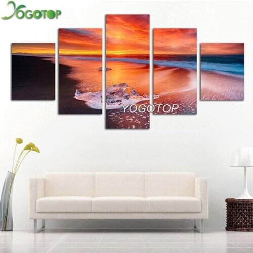 Diy diamond painting Beach Sunset Seascape For Living Room Home Decor 5d Diamond Embroidery Cross Stitch kit 5 Panel ML926