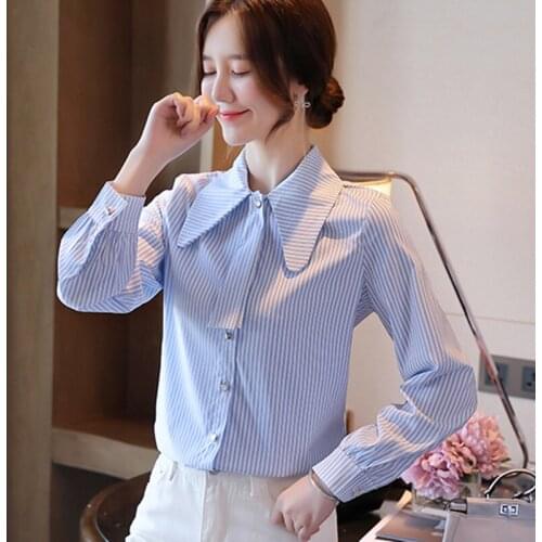 Free Shipping Woman Feminina WomenS Vintage Blouse Fashion Clothes 2020 Spring Autumn Striped Shirts Female D0022