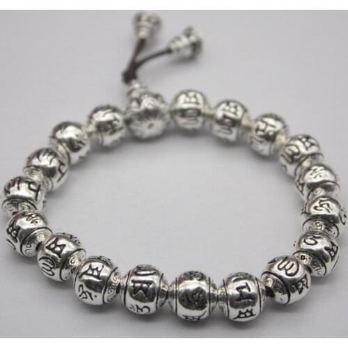 Pure S999 Silver Bracelet Women Mans Sutra Buddhism Retro Bead Chain 10mmW Fashion Hot Sale New