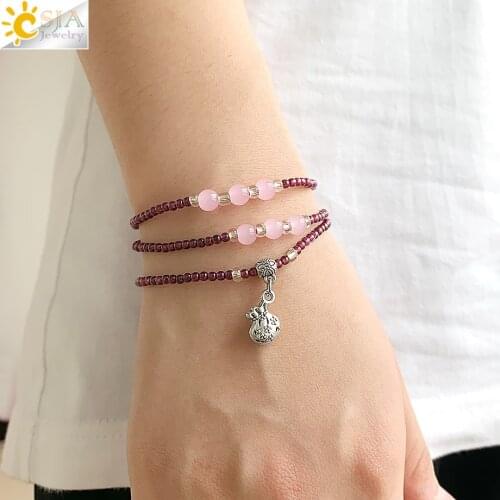 CSJA Natural Stone Bracelet Protection Femme 2020 Multilayer Garnet Beads Womens Bracelets Health Lucky Jewelry Pulseras G558