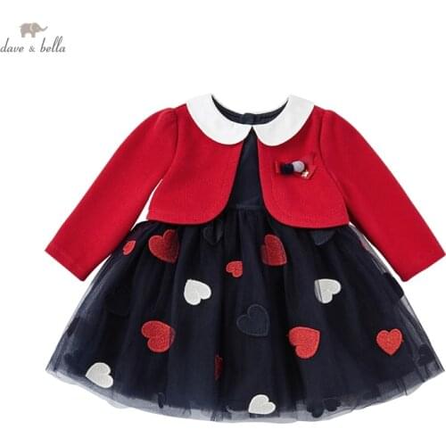 DBM18809 dave bella autumn baby girls cute embroidery patchwork dress children fashion party dress kids infant lolita clothes