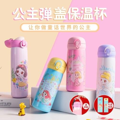 Disney Children Cartoon Cup 316 Stainless Steel Princess Gift Box Cute Bounce Straight Drinking Sudent Thermos Bottle