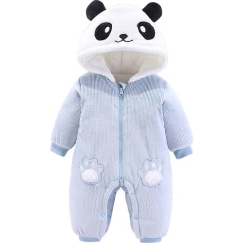 Newborn Baby Bodysuits Autumn And Winter Thickening Clothing With Panda Hat Infant One Piece Jumpsuit Baby Girl Tights 0 To 12M