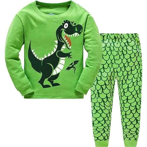 2pcs Children Winter Suit Set Kids Boys Girls Dinosaur Print Top Clothes+long Pants Set Outfit Clothing Baby Costume Bebes