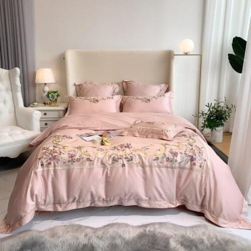 European Style Embroidered Bedding Set 300TC Egyptian Cotton Silky Soft Double Size Sheet Pillowcase Duvet Cover 4/7Pcs for Home