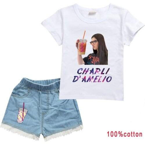 Clothes Sets Summer Toddler Girls Charli D'Amelio Clothes Outfits Kid Clothes Girl Tracksuit Suit Denim Short Suit kids fashion